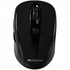Мышь CANYON, цвет - черный/черный, беспроводная 2,4 Гц, регулировка DPI 800/1000/1600, 6 кнопок, прорезиненное покрытие.