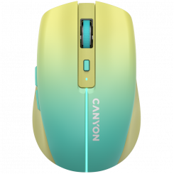 CANYON MW-44, 2 in 1 Wireless optical mouse with 8 buttons, DPI 800 / 1200 / 1600, 2 mode(BT /  2.4GHz), 500mAh Lithium battery,7 single color LED light , Yellow-Blue(Gradient), cable length 0.8m, 102*64*35mm, 0.075kg