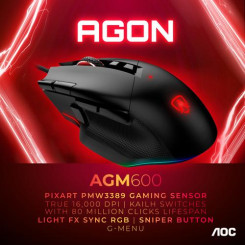 Мышь AOC AGON AGM600, правая, USB Type-A, оптическая, 16 000 точек на дюйм