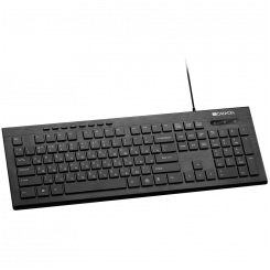 CANYON HKB-2, Проводная мультимедийная клавиатура, 104 клавиши, тонкий матовый дизайн, боковая светодиодная подсветка, колпачки клавиш шоколадного цвета, раскладка RU (черная), длина кабеля 1,5 м, 450*154*22,3 мм, 0,53 кг