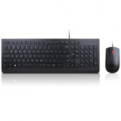 Комбинация проводной клавиатуры и мыши Lenovo Essential Essential — английский (США) с символом евро. Набор клавиатуры и мыши. В комплект входит проводная мышь. Цифровая клавиатура на английском языке (США), черный USB.