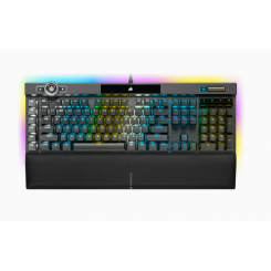 Corsair Mechanical Gaming Keyboard K100 RGB Optical Mechanical Gaming Keyboard CORSAIR OPX Key switch; FPS / MOBA additional keycaps; 6 macro keys; Extended size; USB 2.0 Type-A pass-through; Volume Roller;  iCUE Control Wheel; Braided cable; Aluminum des