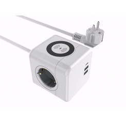 ProXtend 3-way Schuko Power Cube with 1.4M White,<br>with wireless charging