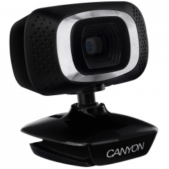 CANYON C3, веб-камера HD 720P с USB2.0. разъем, поворотный обзор на 360°, 1,0 мегапикселя, разрешение 1280*720, угол обзора 60°, длина кабеля 2,0 м, черный, 62,2x46,5x57,8 мм, 0,074 кг