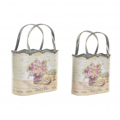 Set of pots DKD Home Decor Pink Metal Flowers Shabby Chic (29 x 13 x 38,5 cm)