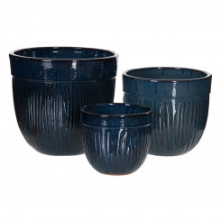 Set of Planters 38 x 38 x 35 cm Ceramic Blue (3 Pieces)