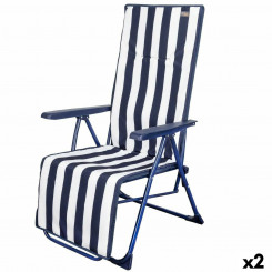 Sun-lounger Aktive White Navy Blue Reclining Striped 147 x 70 x 48 cm (2 Units)