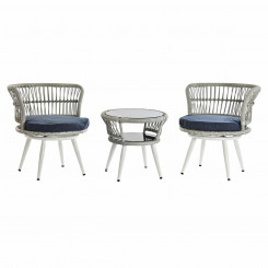 Столовый комплект с двумя креслами DKD Home Decor Синий Белый Синий/Белый Кристалл Сталь синтетический ротанг 65 x 65 x 68 см