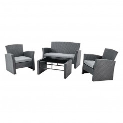 Table set with three armchairs DKD Home Decor Gray 124 x 72 x 75 cm 121 x 63 x 73 cm synthetic rattan