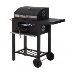 Charcoal grill with lid and wheels 48.5 x 36 x 96 cm Black