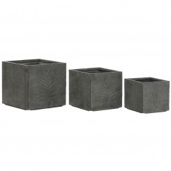 Planter box set Home ESPRIT Dark gray Fiberglass Magnesium 44.5 x 44.5 x 43 cm (3 Units)
