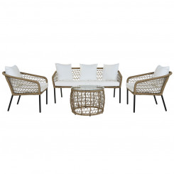 Table set with three armchairs DKD Home Decor White 137 x 73.5 x 66.5 cm synthetic rattan Steel