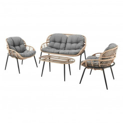 Table set of three with armchair DKD Home Decor Gray Metal Crystal synthetic rattan 130 x 76 x 83 cm