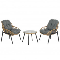 Table set with two armchairs DKD Home Decor Gray Metal Crystal synthetic rattan 55 x 55 x 47 cm
