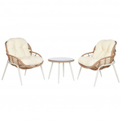 Столовый комплект с двумя креслами Home ESPRIT Белый Бежевый Серый Metal Crystal синтетический ротанг 55 x 55 x 47 см