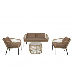 Table set of three with armchair DKD Home Decor Brown synthetic rattan Steel (137 x 73.5 x 66.5 cm)