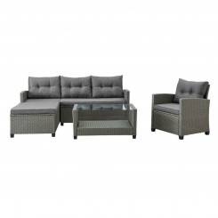 Garden sofa DKD Home Decor Gray 120 x 65 x 77 cm 163 x 45 x 84 cm synthetic rattan Tempered Glass