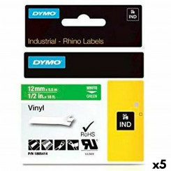 Laminated Tape for Labelling Machines Rhino Dymo ID1-12 12 x 5,5 mm White Green Stick Self-adhesives (5 Units)