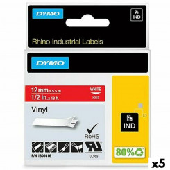 Laminated Tape for Labelling Machines Rhino Dymo ID1-12 12 x 5,5 mm Red White Stick Self-adhesives (5 Units)