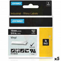 Laminated Tape for Labelling Machines Rhino Dymo ID1-19 19 x 5,5 mm Black Polyester White Self-adhesives (5 Units)