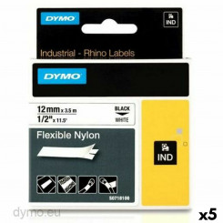 Laminated Tape for Labelling Machines Rhino Dymo ID1-12 12 x 3,5 mm Black White Self-adhesives (5 Units)