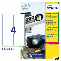 Printeri etiketid Avery L4774 99,1 x 139 mm valge, 20 lehte (5 ühikut)
