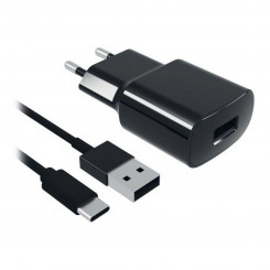 Настенное зарядное устройство + кабель USB C, контакт 2А, черный