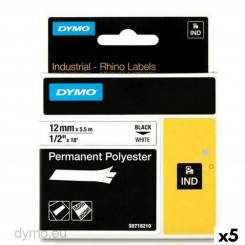 Laminated Tape for Labelling Machines Rhino Dymo ID1-12 12 x 5,5 mm Black Polyester White Self-adhesives (5 Units)
