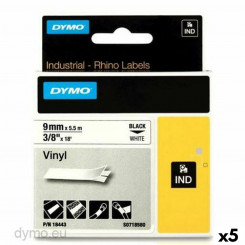 Laminated Tape for Labelling Machines Rhino Dymo ID1-9 9 x 5,5 mm Black White Stick (5 Units)