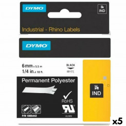 Heat-shrink Tubing Kit Rhino Dymo ID1-6 6 x 5,5 mm Black Polyester White (5 Units)