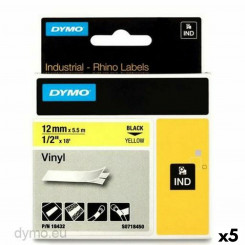 Laminated Tape for Labelling Machines Rhino Dymo ID1-12 12 x 5,5 mm Black Yellow Stick Self-adhesives (5 Units)