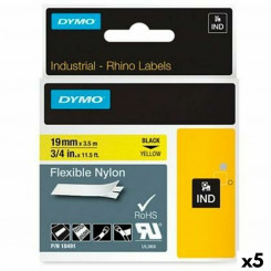 Lamineeritud lint märgistusmasinatele Rhino Dymo ID1-19 19 x 3,5 mm must kollane isekleepuv (5 ühikut)