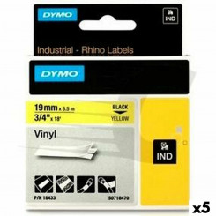 Laminated Tape for Labelling Machines Rhino Dymo ID1-19 19 x 3,5 mm Black Yellow Self-adhesives (5 Units)
