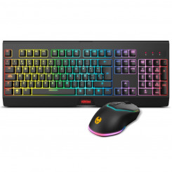 Keyboard and Mouse Krom NXKROMKBLSP Black Multicolor Spanish Qwerty