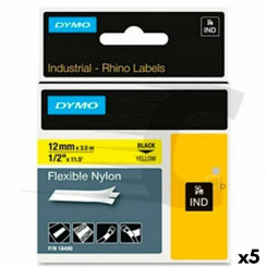 Laminated Tape for Labeling Machines Rhino Dymo ID1-12 Yellow Black 12 x 3.5 mm Self-adhesive (5 Units)