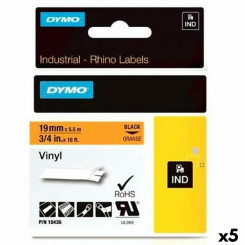 Lamineeritud Lint Sildimasinatele Rhino Dymo ID1-19 Must Oranž 19 x 5,5 mm Isekleepuvad Vinüül (5 Ühikut)