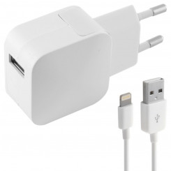 Настенное зарядное устройство + сертифицированный MFI кабель Lightning KSIX 2.4A USB для iPhone Белый