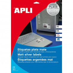 Printer Labels Apli Silver Metallic 210 x 297 mm A4 20 Sheets