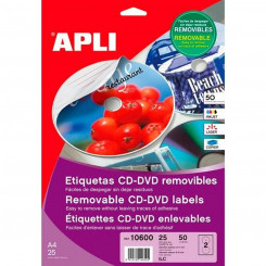 Клей/этикетки Apli Ø 114 мм Матовый CD/DVD Белый 25 листов