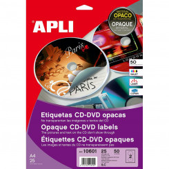 Liimid/etiketid Apli 10601 ümmargune CD/DVD, valge, 25 lehte