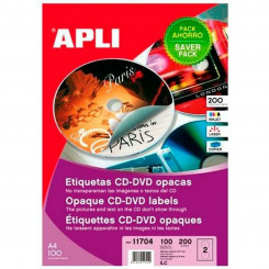 Клей/Этикетки Apli CD/DVD Ø 117 мм Белый 100 листов