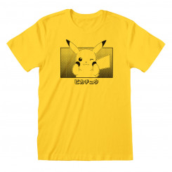 Желтая мужская и женская футболка с коротким рукавом Pokemon Pikachu Katakana