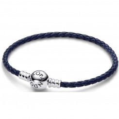 Women's Bracelet Pandora ROUND CLASP BLUE BRAIDED LEATHER BRACELET