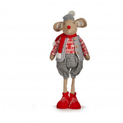 Decorative Figure Mouse Christmas 71 cm Red Grey Polyester White Cream