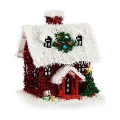 Декоративная фигурка Рождественский домик с мишурой Красный Белый Зеленый Пластик, полипропилен (19 х 24,5 х 19 см)