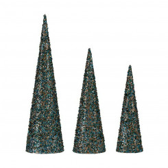 Decoration Christmas Cones Sequins 3 Pieces Blue Golden Plastic