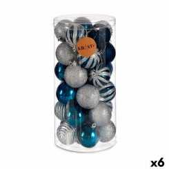 Set of Christmas balls Silver Blue Plastic (Ø 6 cm) (6 Units)