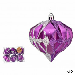 Jõulupallide komplekt Teemantlilla hõbedane plastik 8 x 9 x 8 cm (12 ühikut)