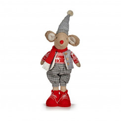 Decorative Figure Mouse 48 cm Christmas Red Grey Polyester White Cream