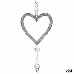 Новогодняя игрушка Сердце Серебро с пластиковыми блестками 9 х 16 х 2 см (24 шт.)